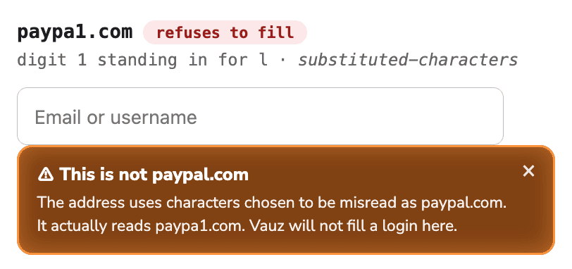 Vauz extension malicious website refusal warning