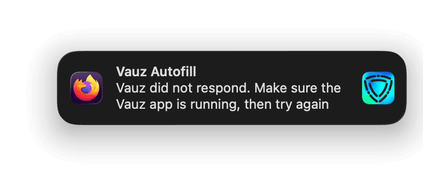 Desktop notification saying Vauz did not respond