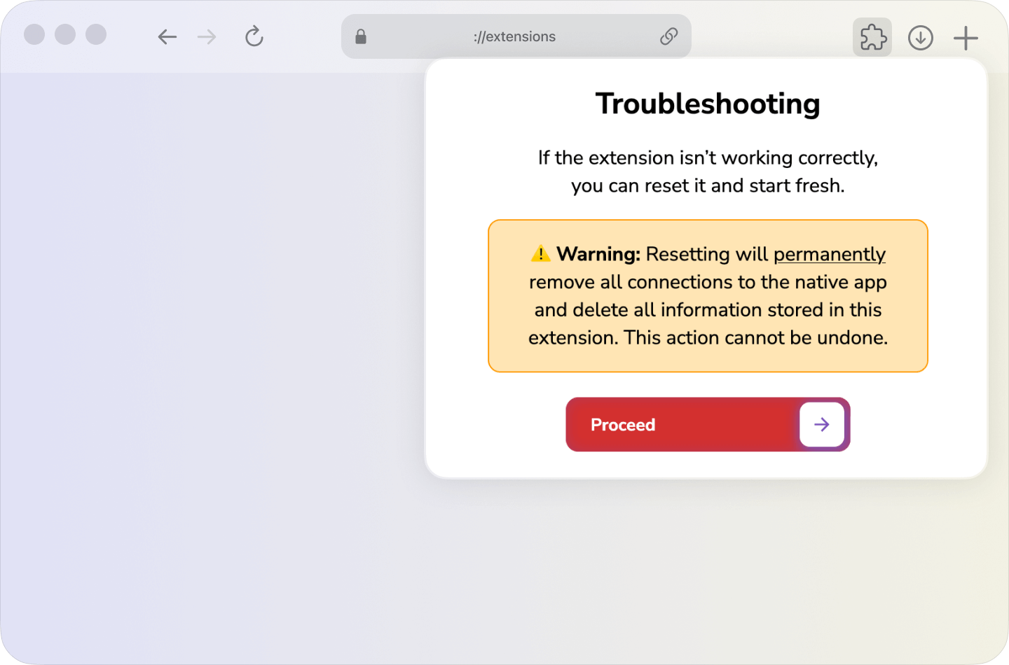 Warning message about permanent data removal