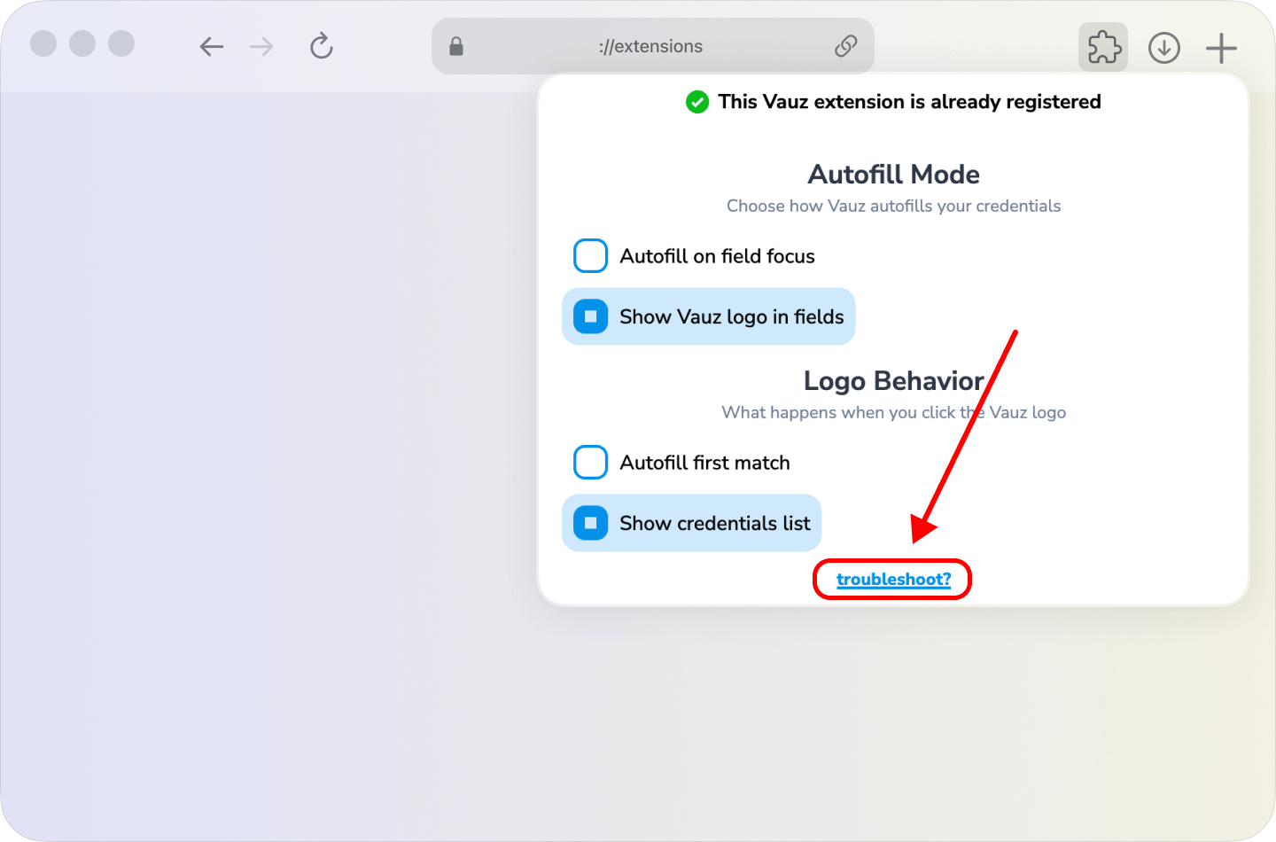 Troubleshoot button location