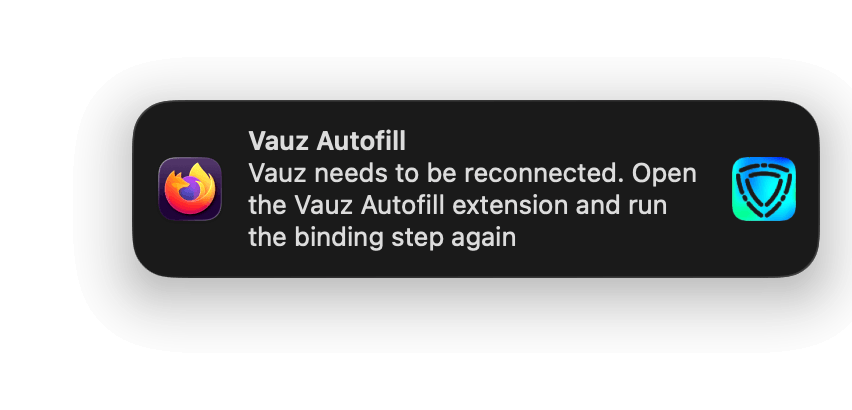 Vauz extension credentials dropdown showing "Vauz needs to be reconnected"