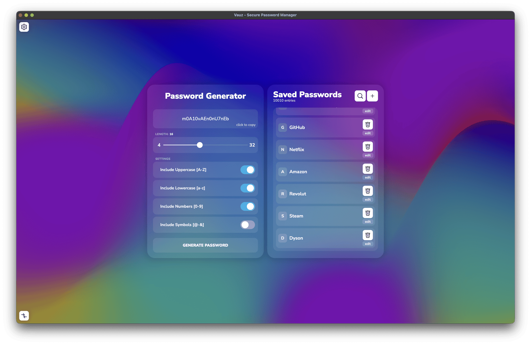 Vauz at its normal size next in full-size window on macOS